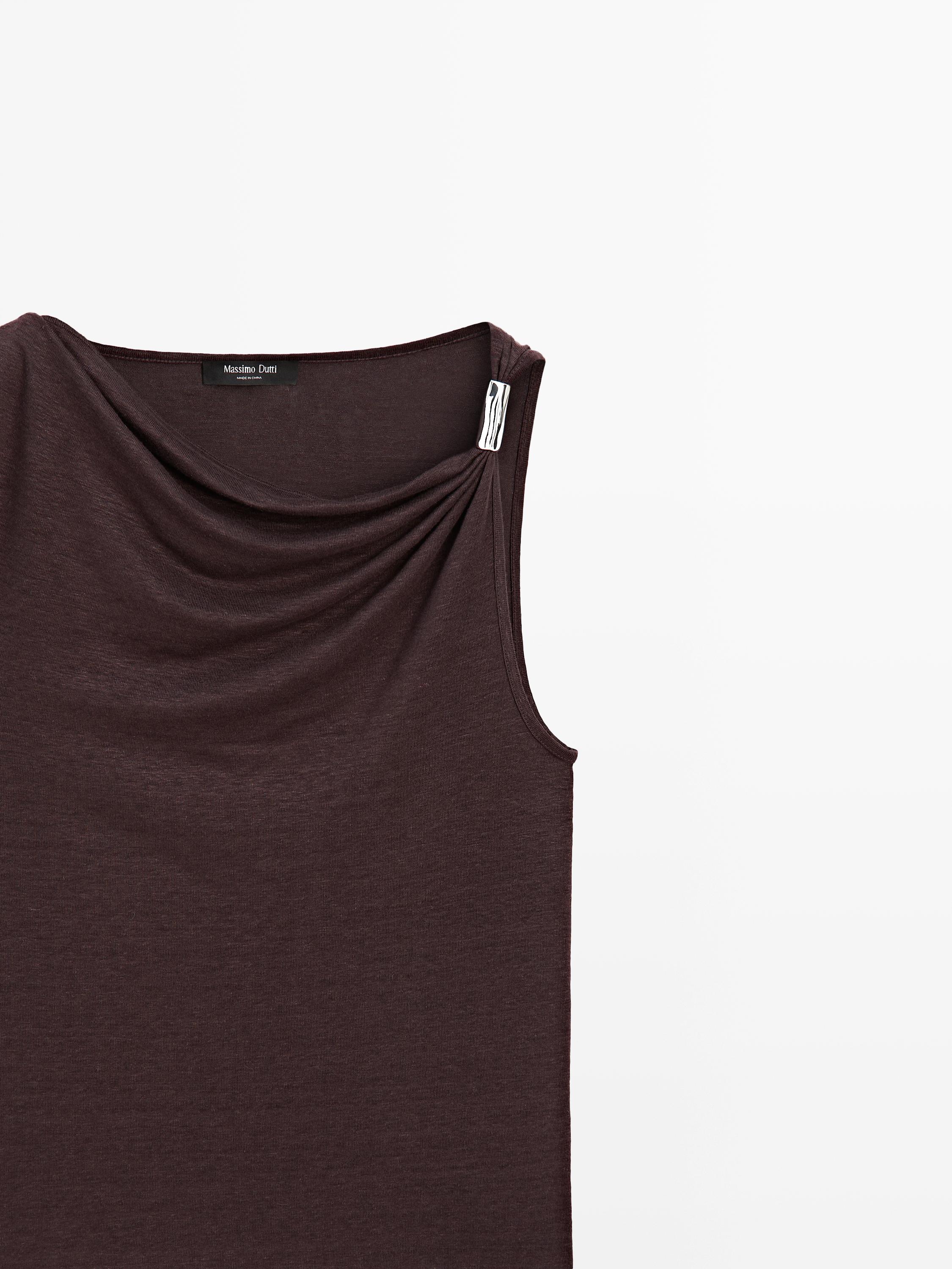 Cowl neck top with rhinestone detail